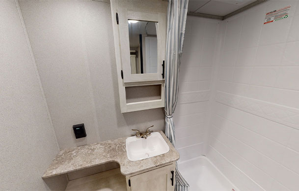 Premium RV rental bathroom at Adventure Bound Southwoods